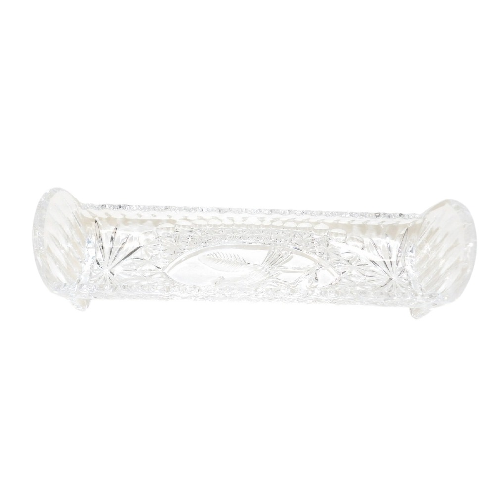 Vintage Cut Glass Crystal Byrd Hofbauer Bird Starburst Pattern Cracker Dish